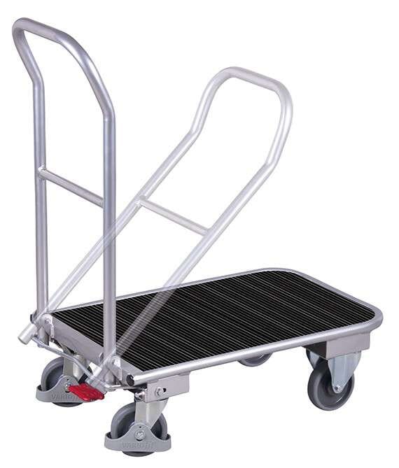 Chariot pliant en aluminium avec plateau noir et dossier rabattable