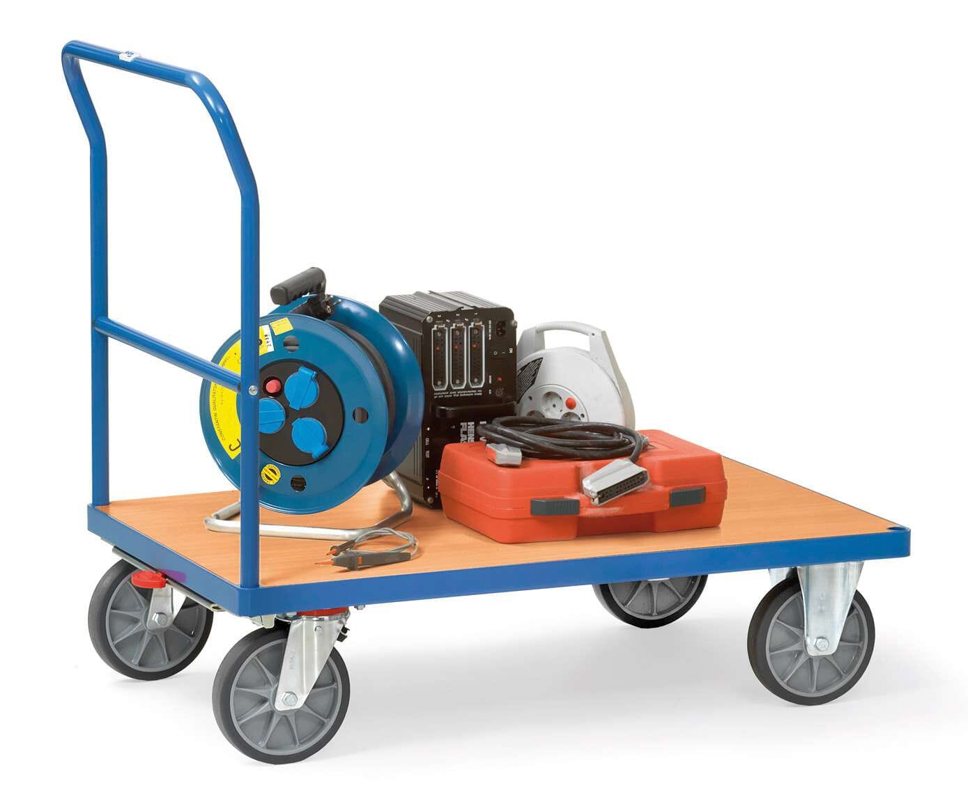 Chariot à dossier de poussée tubulaire et plateau en bois