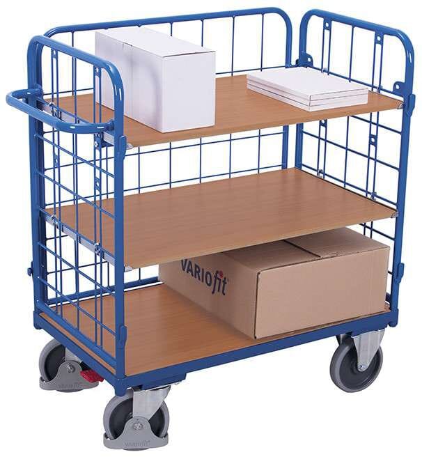 Chariot bas à 3 étagères plateaux et 3 ridelles
