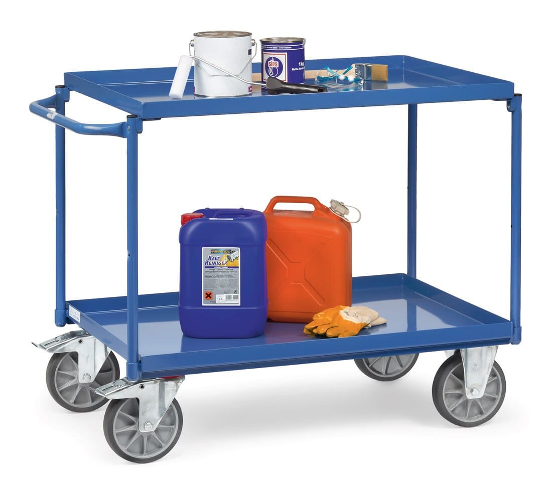 Servante d'atelier à 2 plateaux tôlés avec rebord