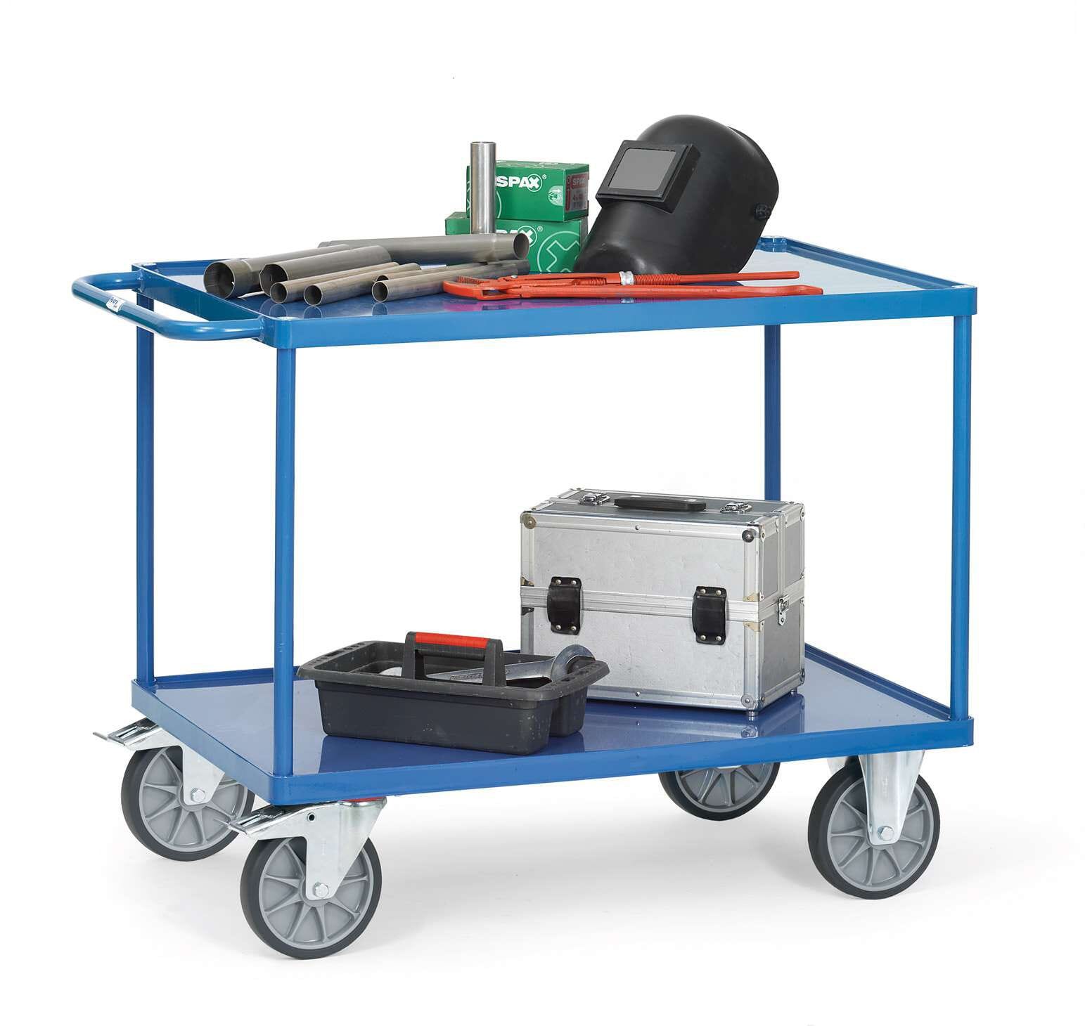 Servante à 2 plateaux en tôle d'acier avec rebord