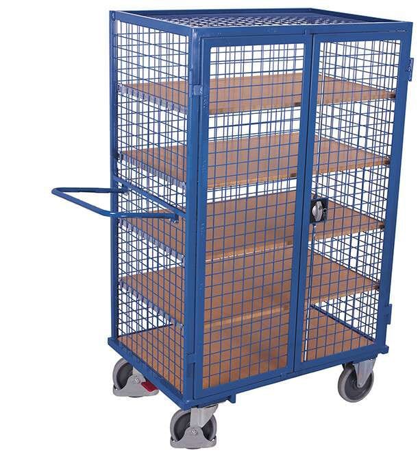 Chariot haut fermé à 5 étagères et 4 ridelles