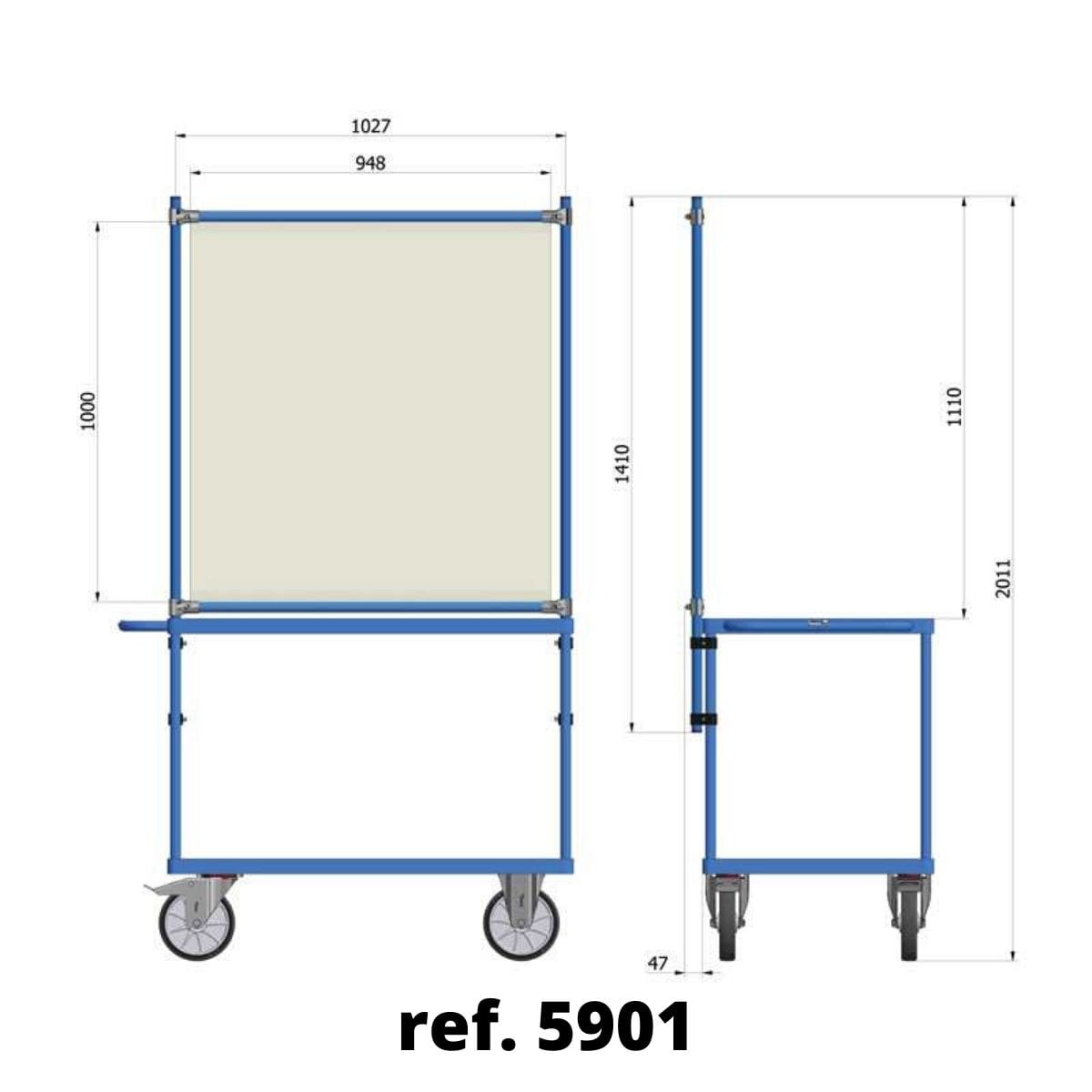 Panneau de protection COVID-19 pour chariot à plateaux