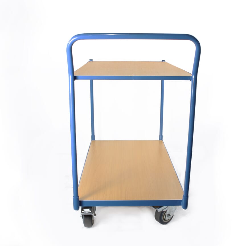 Chariot à 2 plateaux en mélaminé, charge 300 kg,