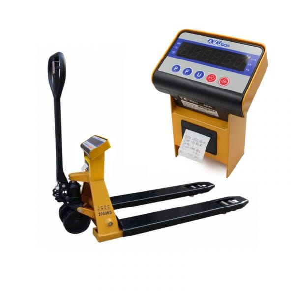 Transpalette peseur, portée max. jusqu'à 2000 kg, précision de 100 g à 1 kg