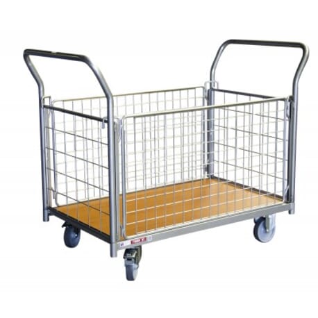 Chariot FIMM 250 kg 1000 x 600 mm grillagé 2 dossiers+2 ridelles Chariot FIMM 250 kg 1000 x 600 mm grillagé 2 dossiers+2 ridelles