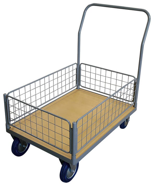 Chariot plateau bois 250 kg avec 2 dossier grillagés dans la longueur (grand)