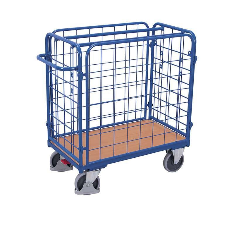 Chariot bas grillagé pour colis avec 4 parois