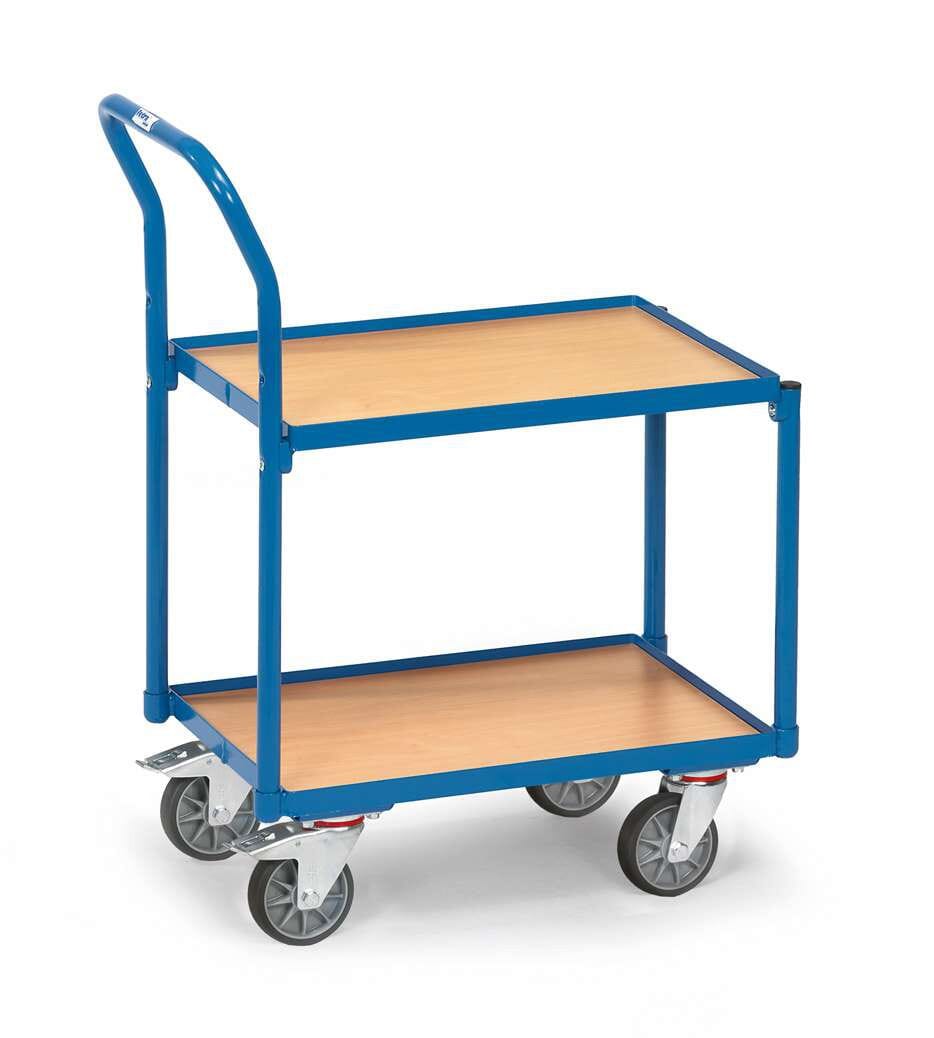 Rouleur à 2 plateaux avec rebord et dossier de poussée