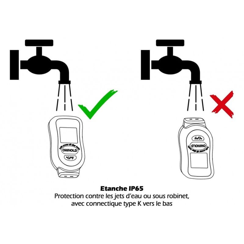 Thermomètre type K - Etanche IP65 - Sonde filaire type K - Aimant