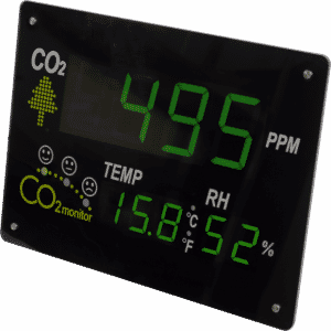 Détecteur de CO2 grand format, idéal pour salle de réunion.