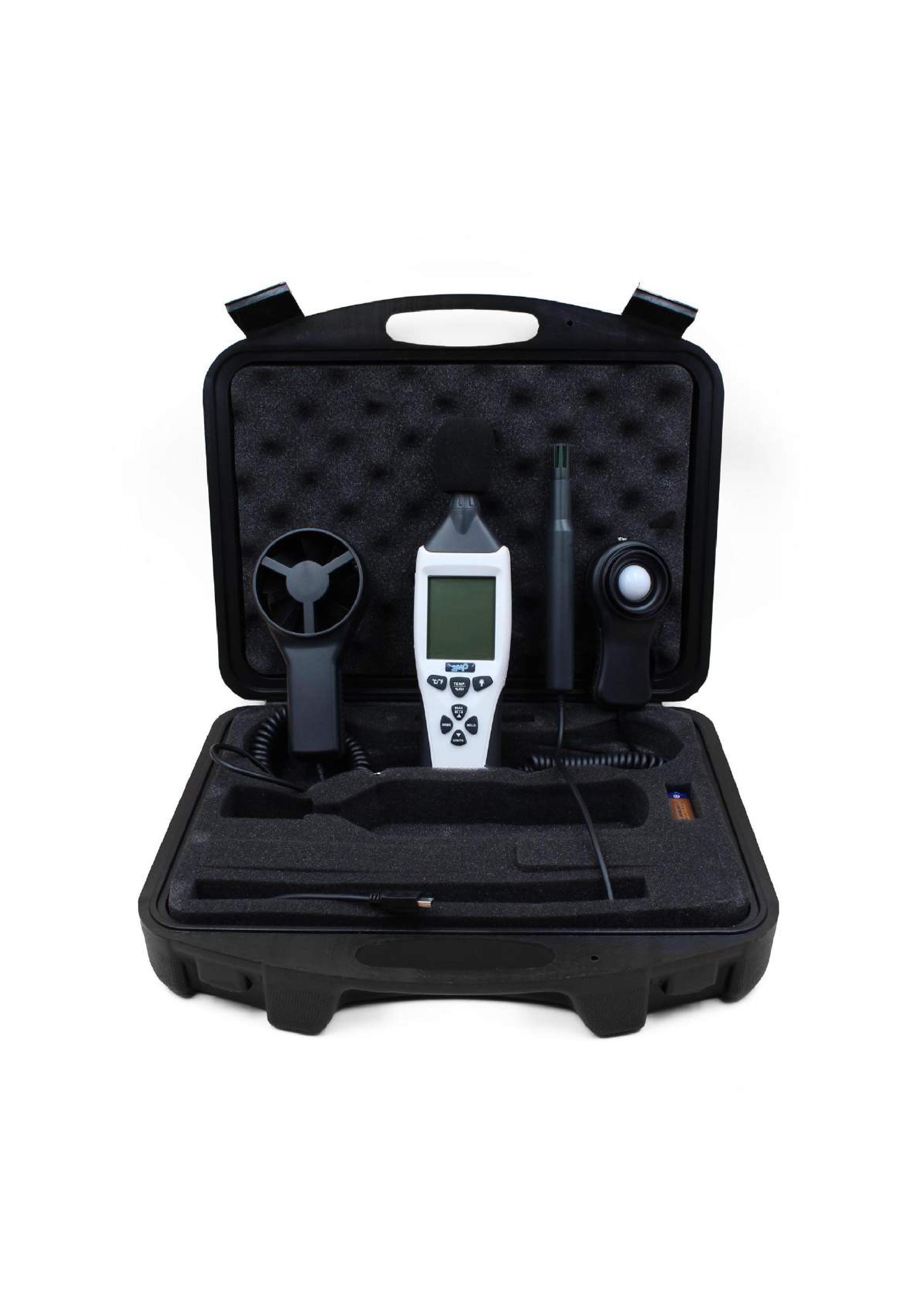 Mesureur 5en1, son, lumière, humidité, température et anémométrie