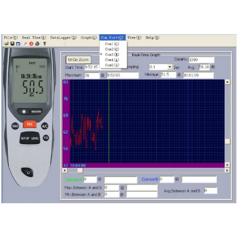 Sonomètre enregistreur dB A et dB C, 30 à 130 dB, mémoire 32000 points