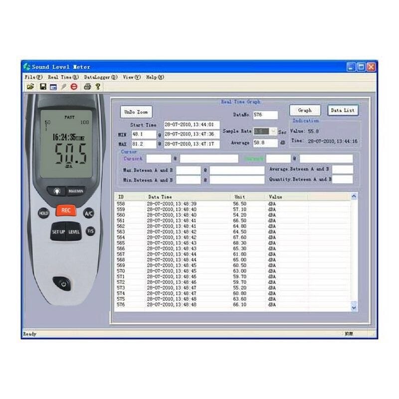 Sonomètre enregistreur dB A et dB C, 30 à 130 dB, mémoire 32000 points