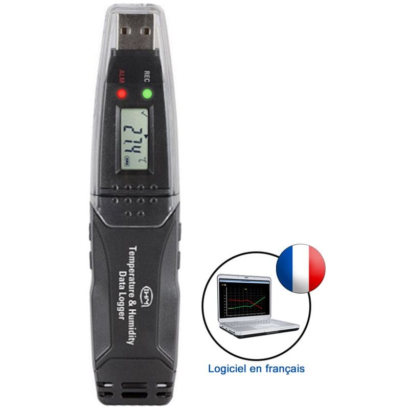 Enregistreur de température et d'humidité autonome, format USB avec écran